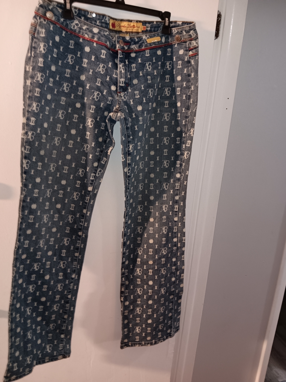 Apple Bottoms Blue Monogram Denim Jeans with Red Trim